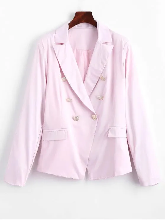 Trendy Faux Pockets Button Embellished Blazer