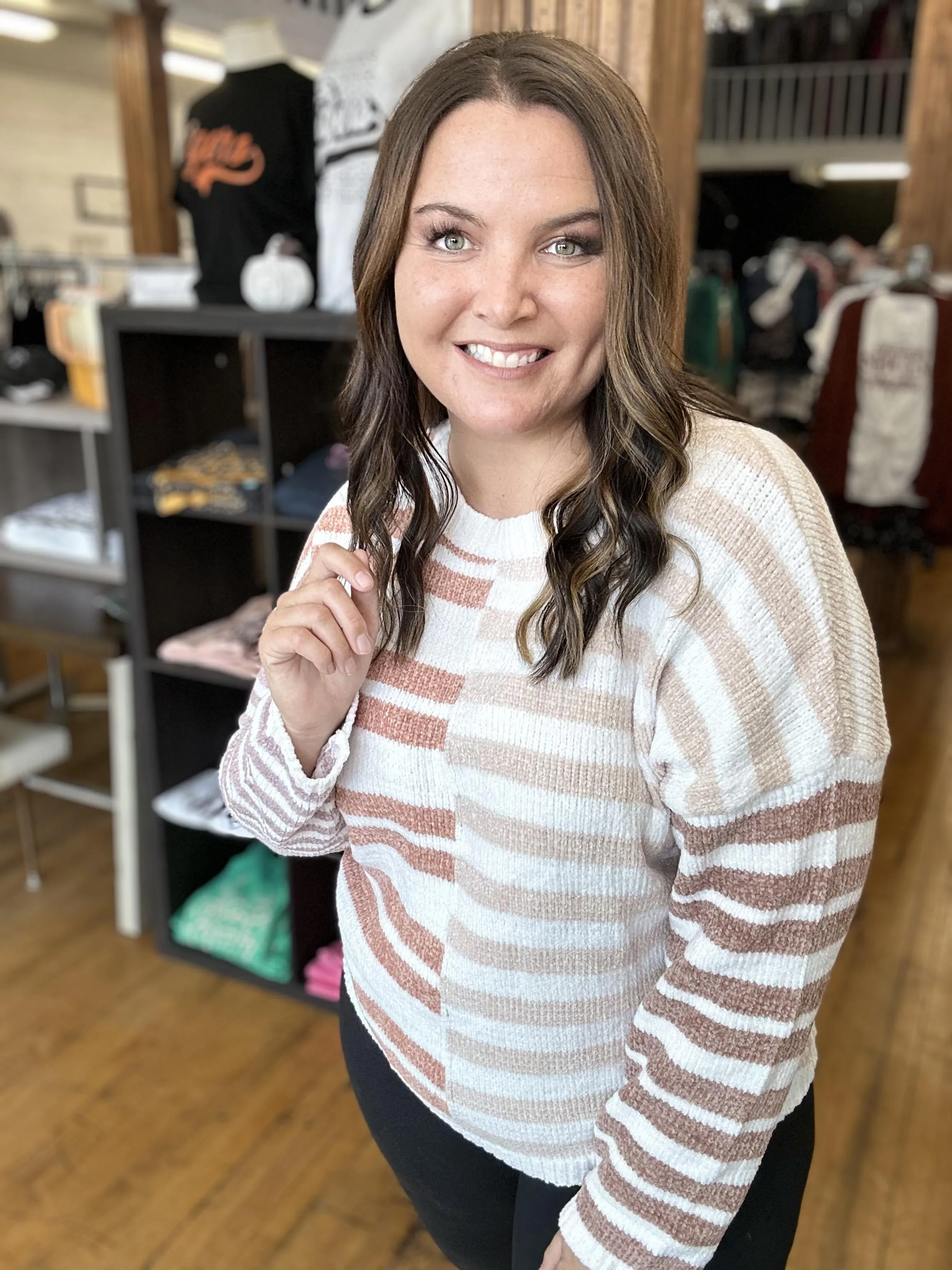 Two Toned Rust/Tan Striped Sweater