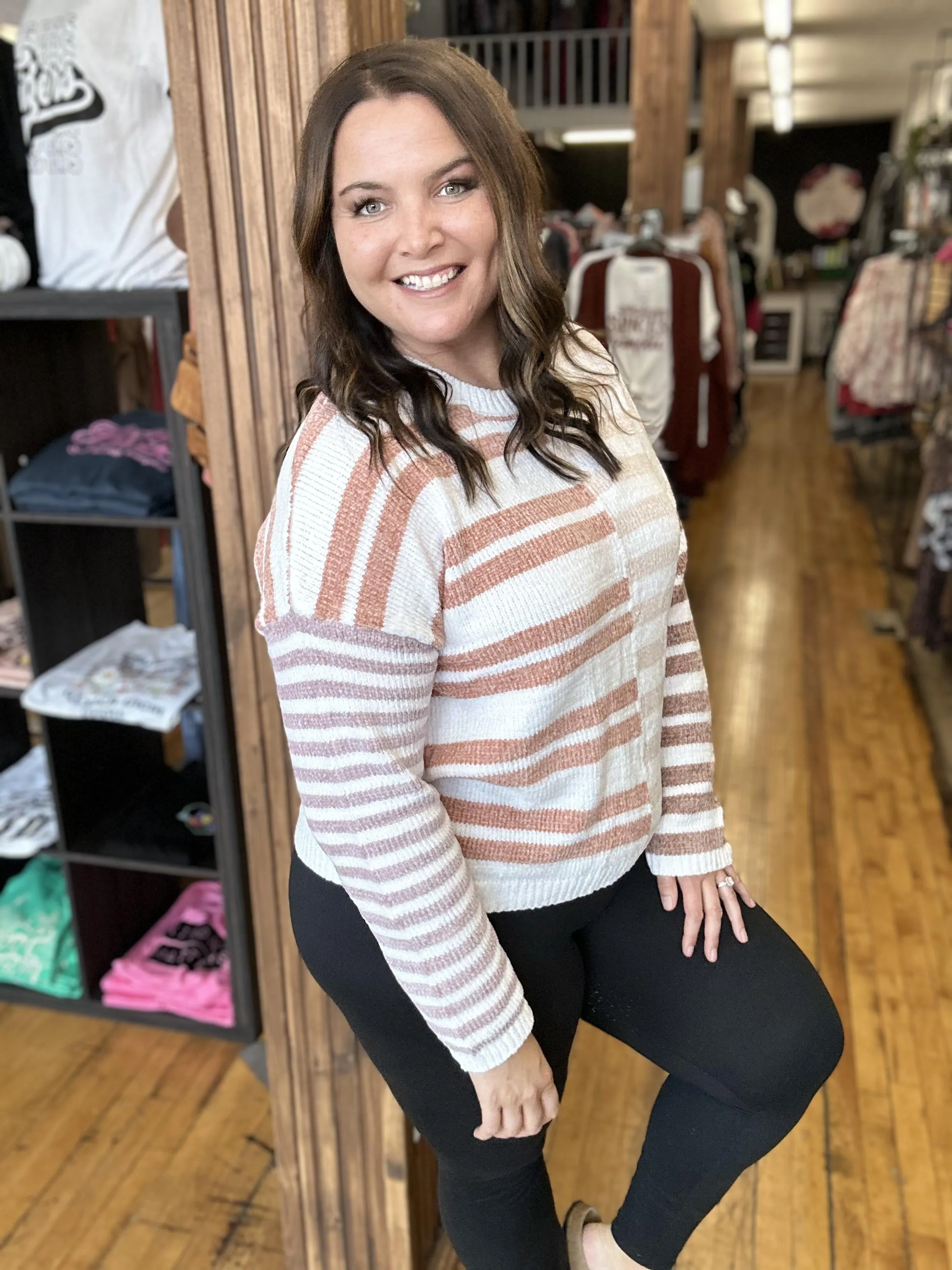 Two Toned Rust/Tan Striped Sweater