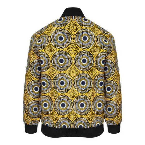 UNISEX YELLOW ANKARA BOMBER JACKET   BLACK JOGGERS   SNEAKERS