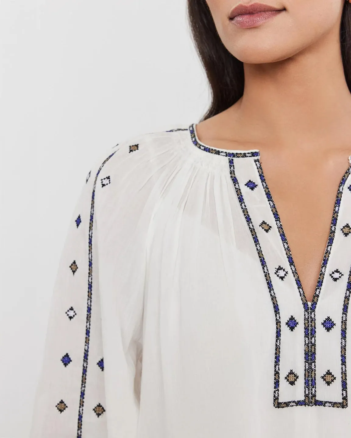 velvet by Graham and Spencer Tina Crosshatch Embroidered Top in White