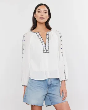 velvet by Graham and Spencer Tina Crosshatch Embroidered Top in White