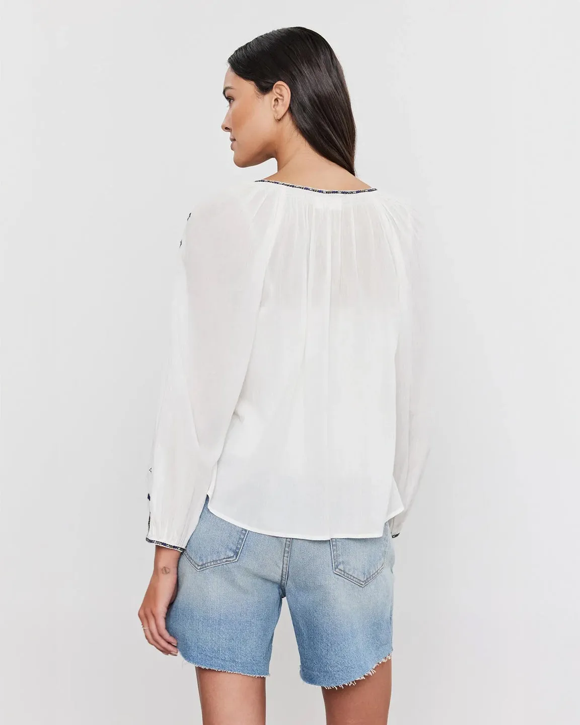 velvet by Graham and Spencer Tina Crosshatch Embroidered Top in White