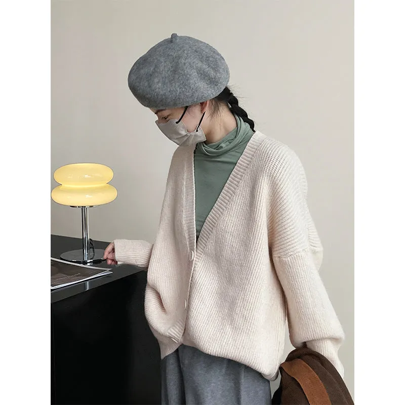 Wenkouban 90s streetwear Retro Style Mid-Length Sweater Coat Casual All-Match Soft Knitted Cardigan