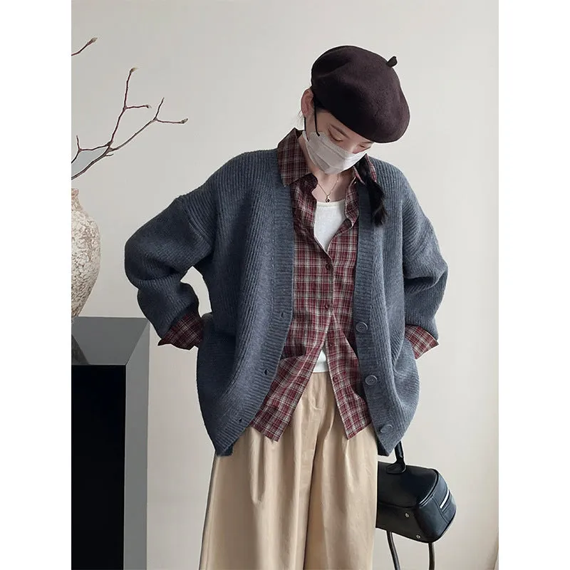 Wenkouban 90s streetwear Retro Style Mid-Length Sweater Coat Casual All-Match Soft Knitted Cardigan