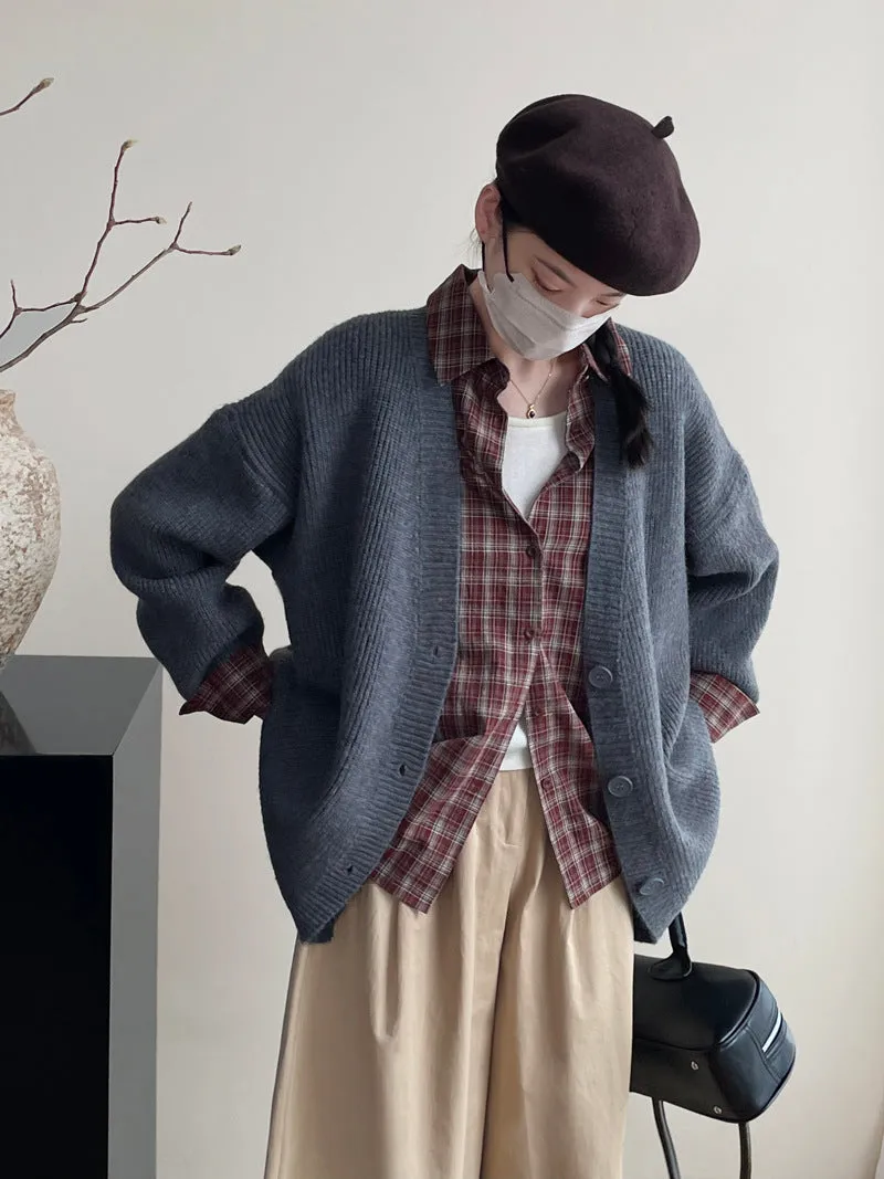 Wenkouban 90s streetwear Retro Style Mid-Length Sweater Coat Casual All-Match Soft Knitted Cardigan