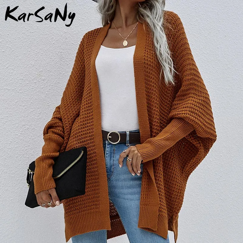 Wenkouban Women Oversized Cardigan Knitted Coat Autumn Oversize Sweater Bat Sleeve Women's Knitted Jacket Loose Oversize Cardigan Women