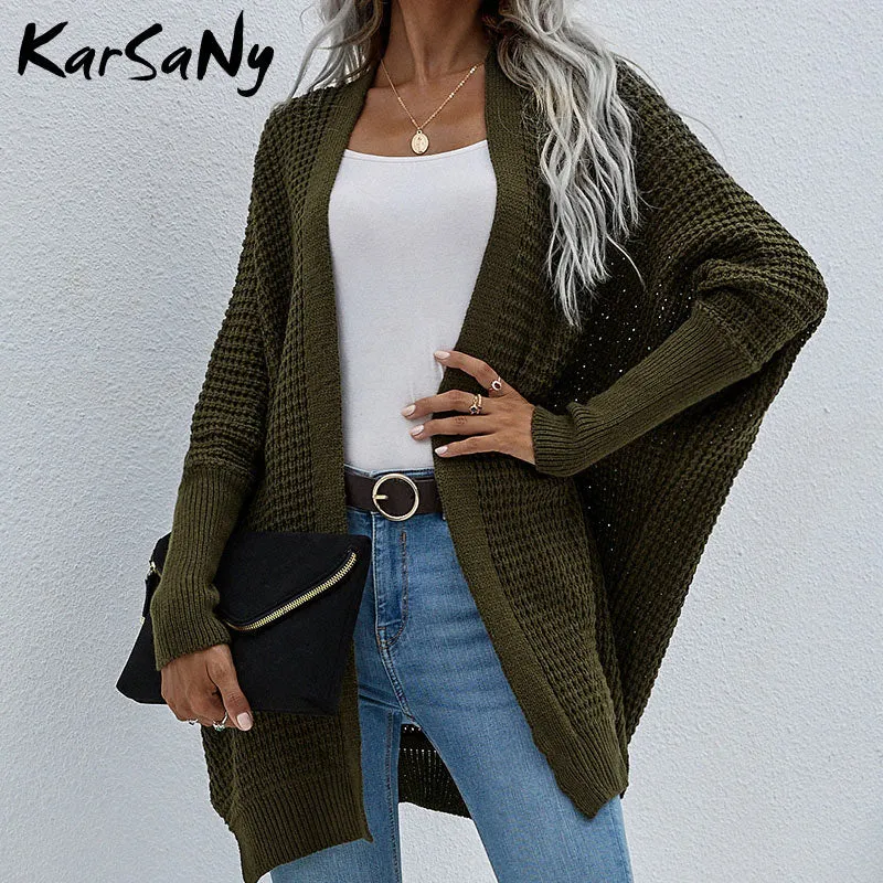 Wenkouban Women Oversized Cardigan Knitted Coat Autumn Oversize Sweater Bat Sleeve Women's Knitted Jacket Loose Oversize Cardigan Women