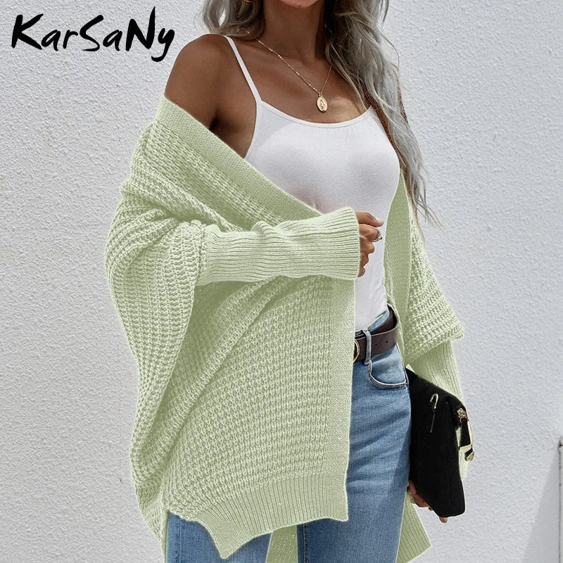 Wenkouban Women Oversized Cardigan Knitted Coat Autumn Oversize Sweater Bat Sleeve Women's Knitted Jacket Loose Oversize Cardigan Women