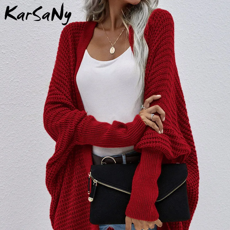 Wenkouban Women Oversized Cardigan Knitted Coat Autumn Oversize Sweater Bat Sleeve Women's Knitted Jacket Loose Oversize Cardigan Women