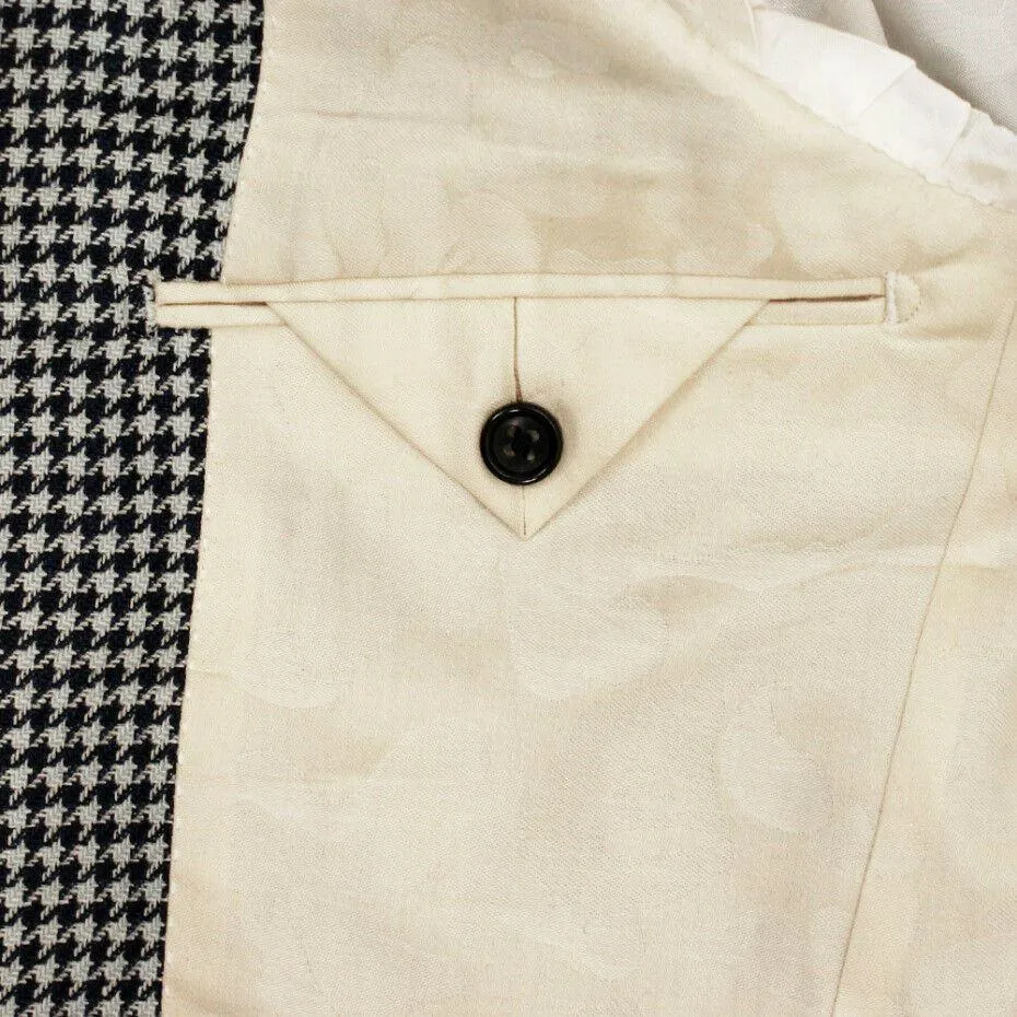 White & Navy Houndstooth Check Blazer