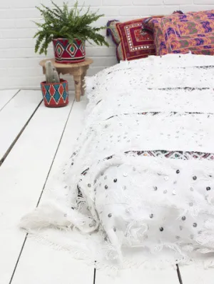 White and Kilim Moroccan Wedding Blanket