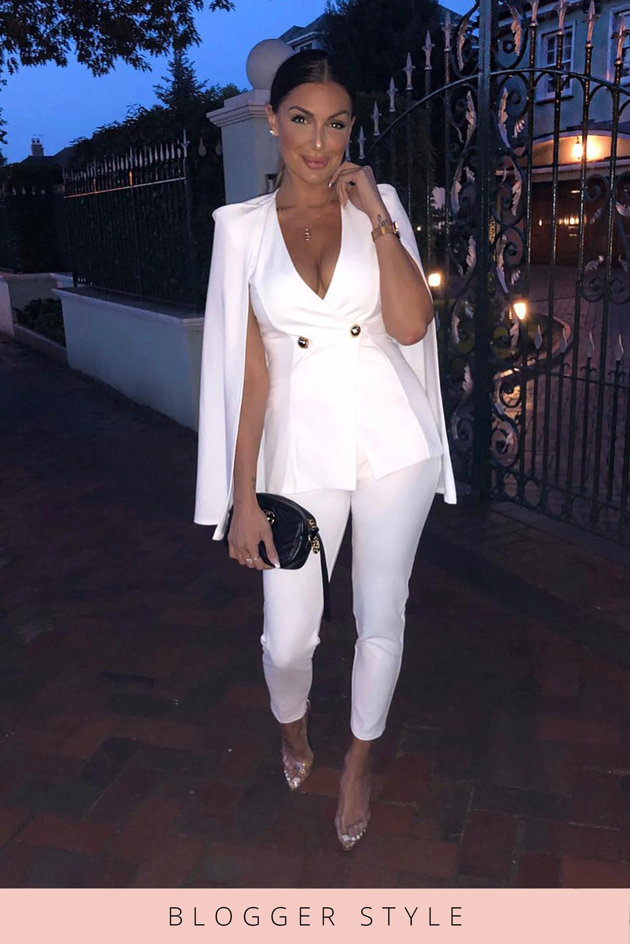 White Double Breasted Cape Co-ord Blazer