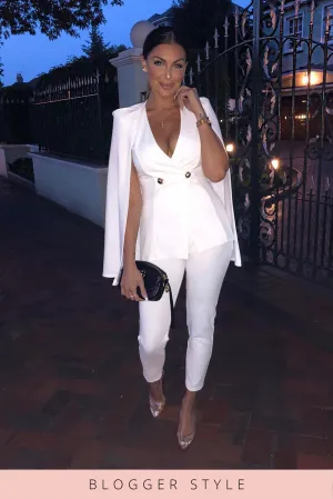 White Double Breasted Cape Co-ord Blazer