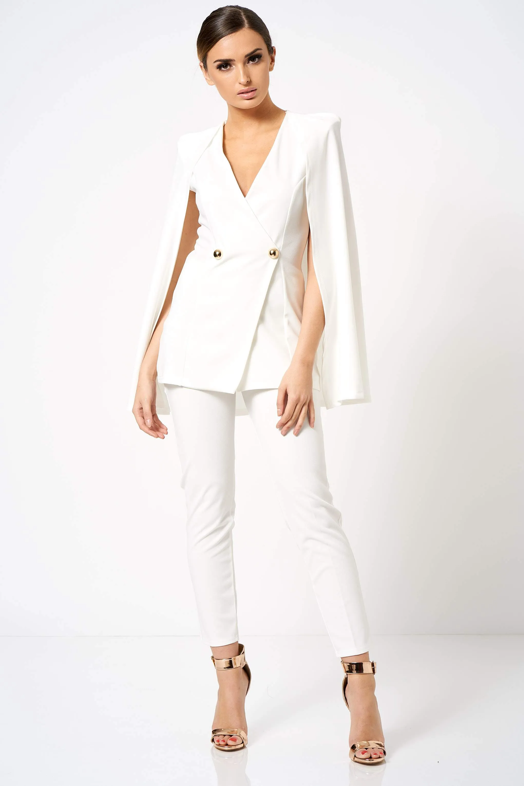 White Double Breasted Cape Co-ord Blazer