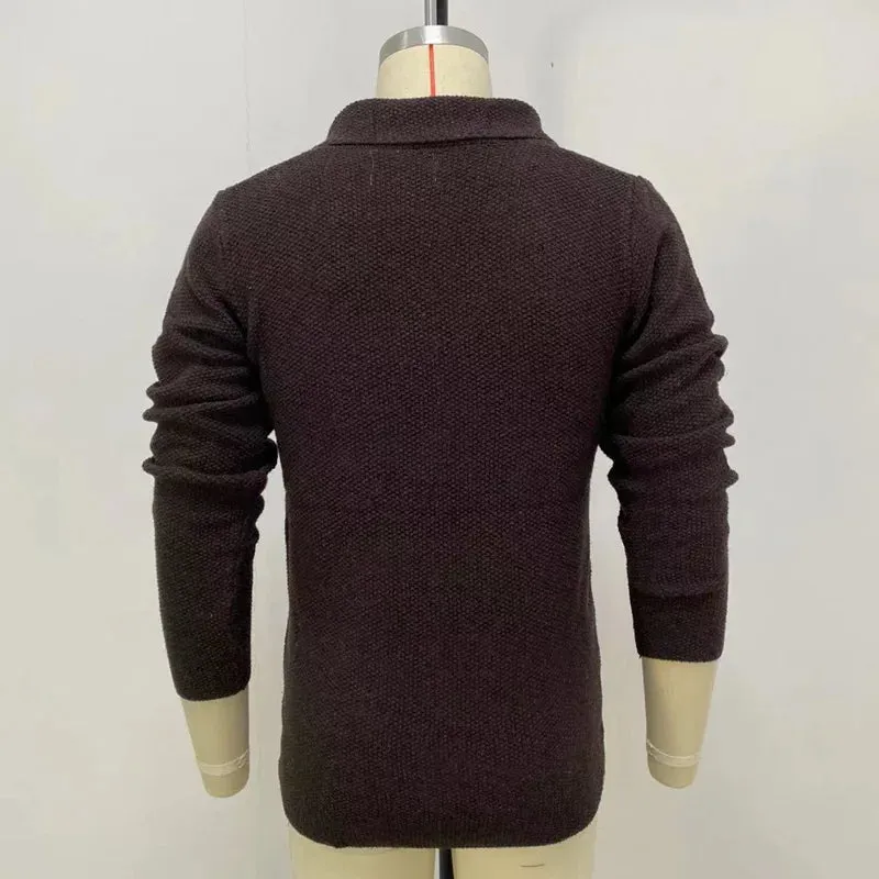 Wiaofellas New Cardigan Jacket Solid Color Thick Warm Casual Brown Sweatercoat Mens Stand Collar Knitted Coat Long Sleeve Sweater