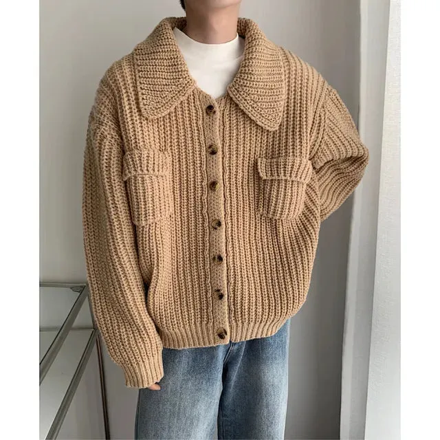 Wiaofellas Winter Thick Cardigan Sweater Men Warm Fashion Short Sweater Coat Men Korean Loose Lapel Sweater Cardigan Mens Jumper Clothes