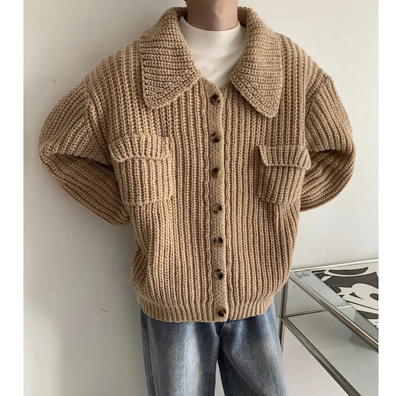 Wiaofellas Winter Thick Cardigan Sweater Men Warm Fashion Short Sweater Coat Men Korean Loose Lapel Sweater Cardigan Mens Jumper Clothes