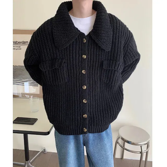 Wiaofellas Winter Thick Cardigan Sweater Men Warm Fashion Short Sweater Coat Men Korean Loose Lapel Sweater Cardigan Mens Jumper Clothes