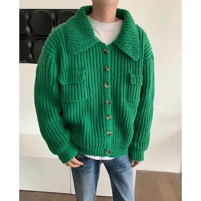 Wiaofellas Winter Thick Cardigan Sweater Men Warm Fashion Short Sweater Coat Men Korean Loose Lapel Sweater Cardigan Mens Jumper Clothes