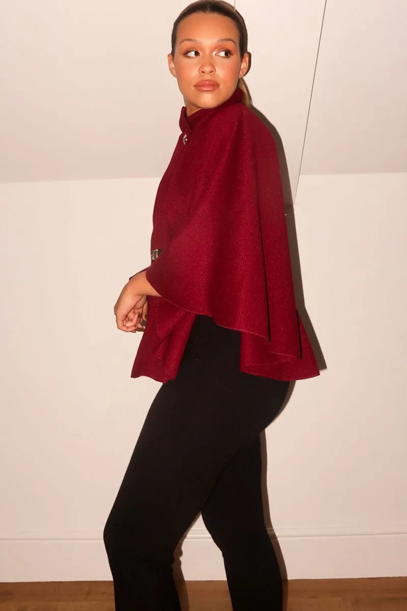 WINE BELTED CAPE COAT