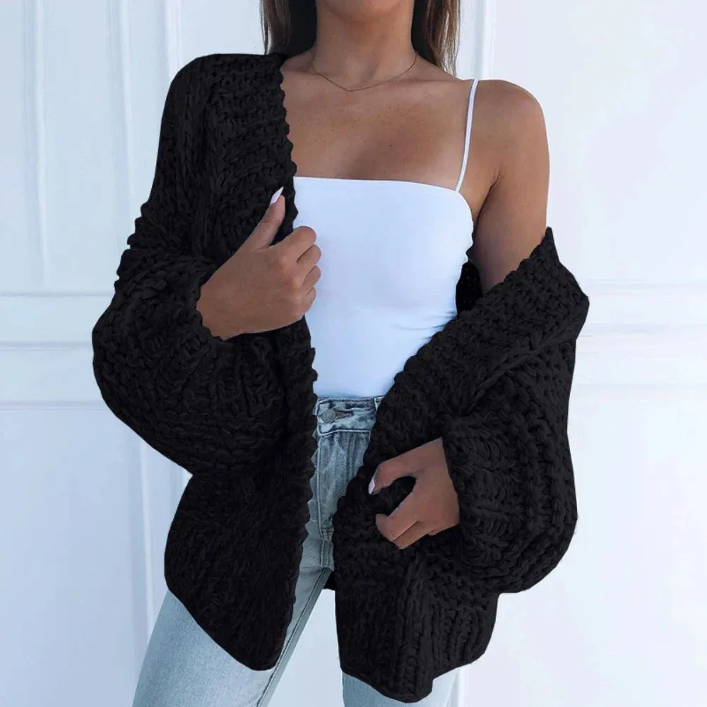 Winter Fashion Women Sweater Cardigan Warm Solid Polyester Spandex Coat