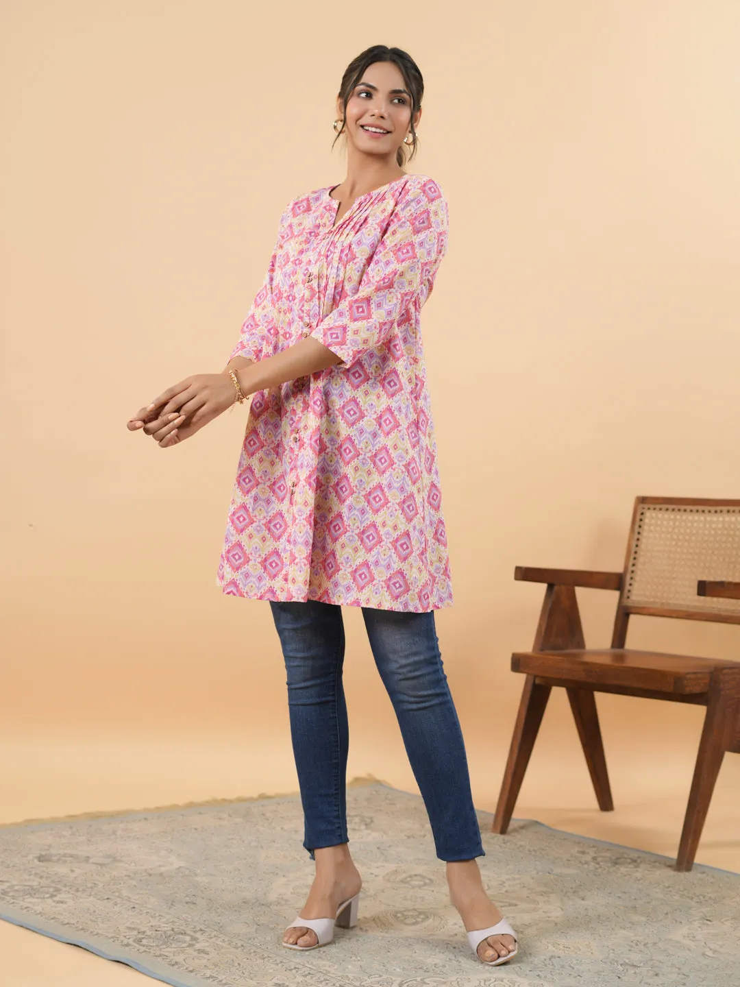 Women Pink Cambric Tunic