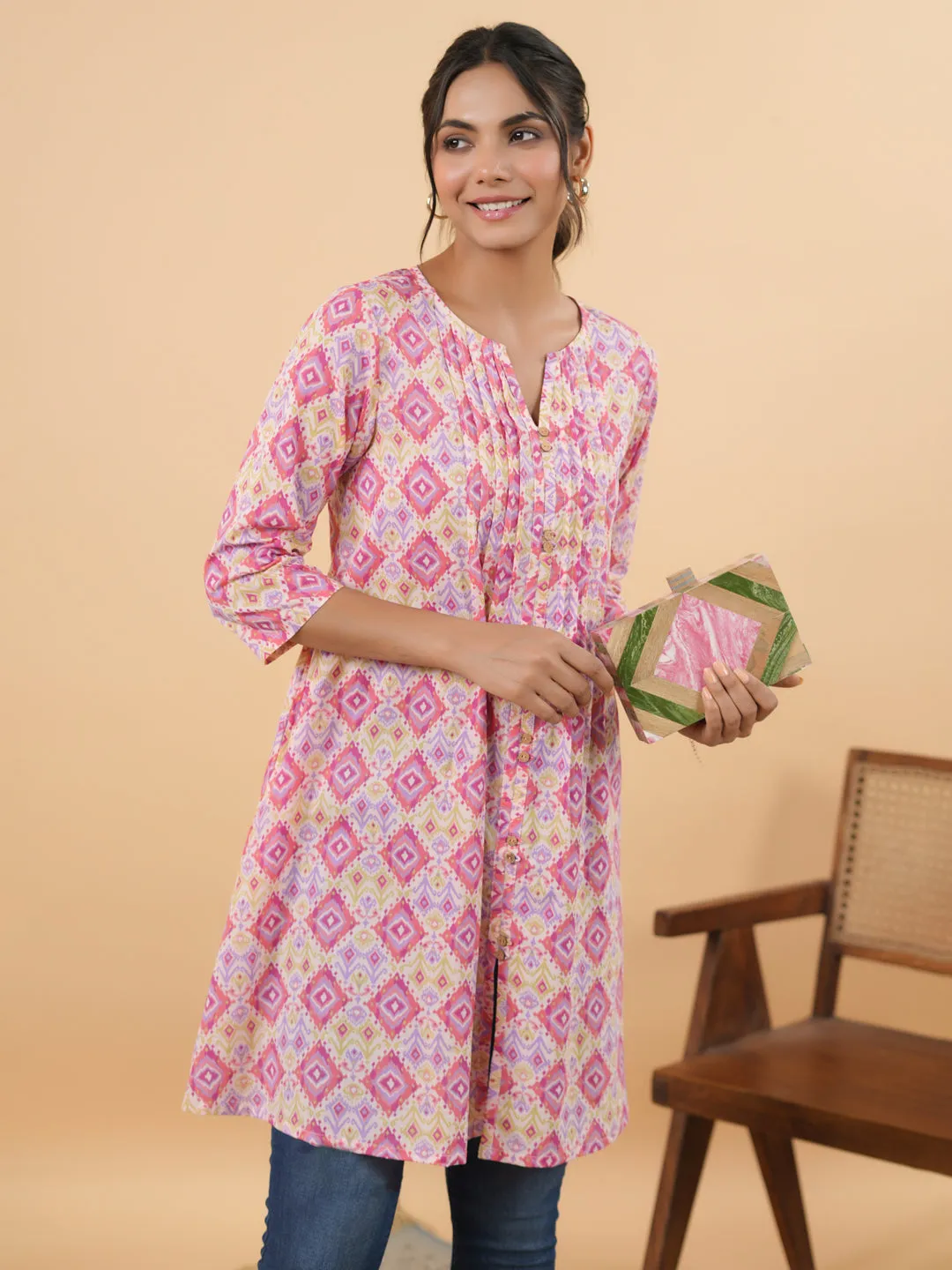 Women Pink Cambric Tunic