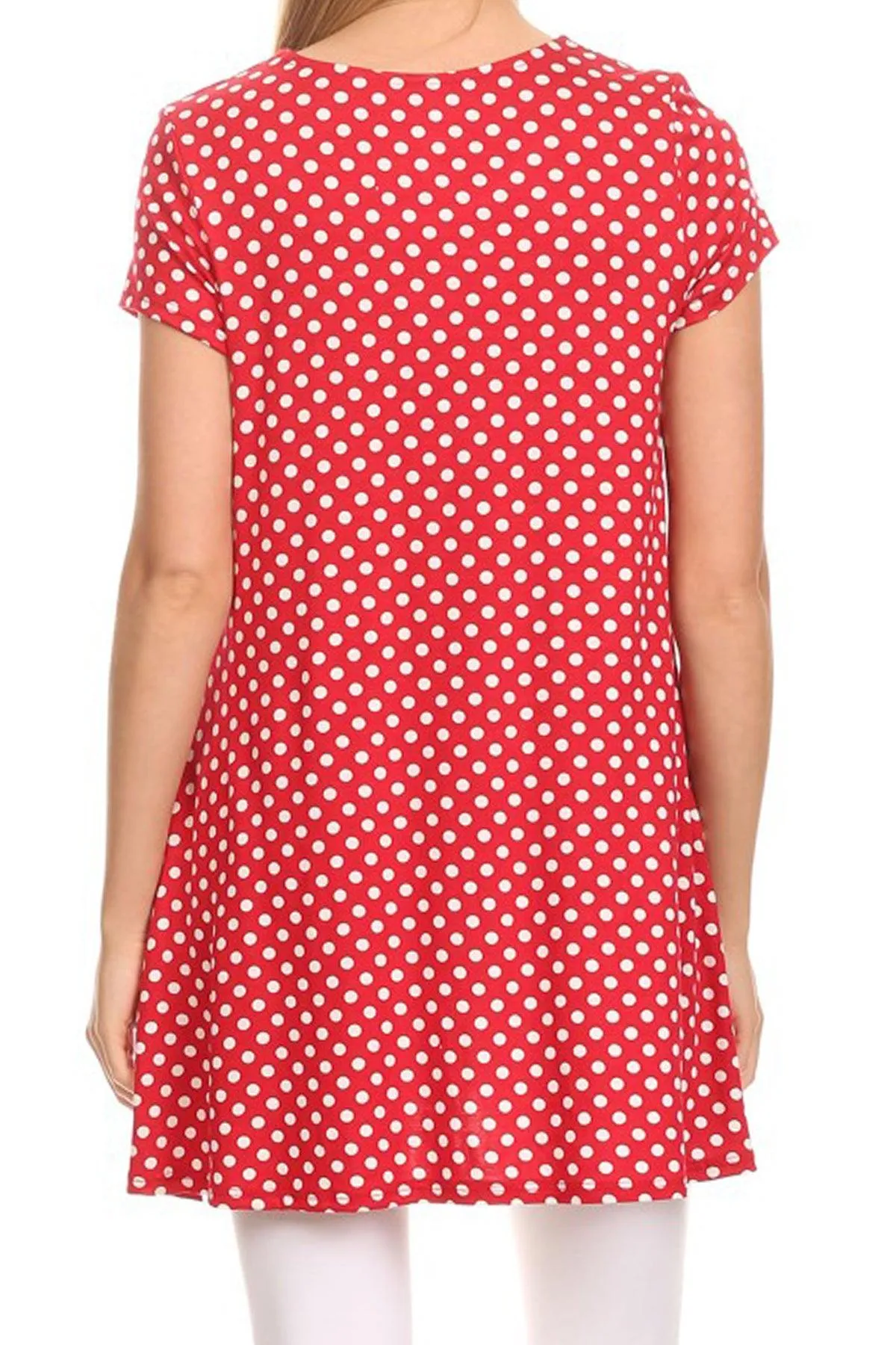 Women's Casual Polka Dot Short Sleeve Round Neck Tunic Tops with Side Pockets