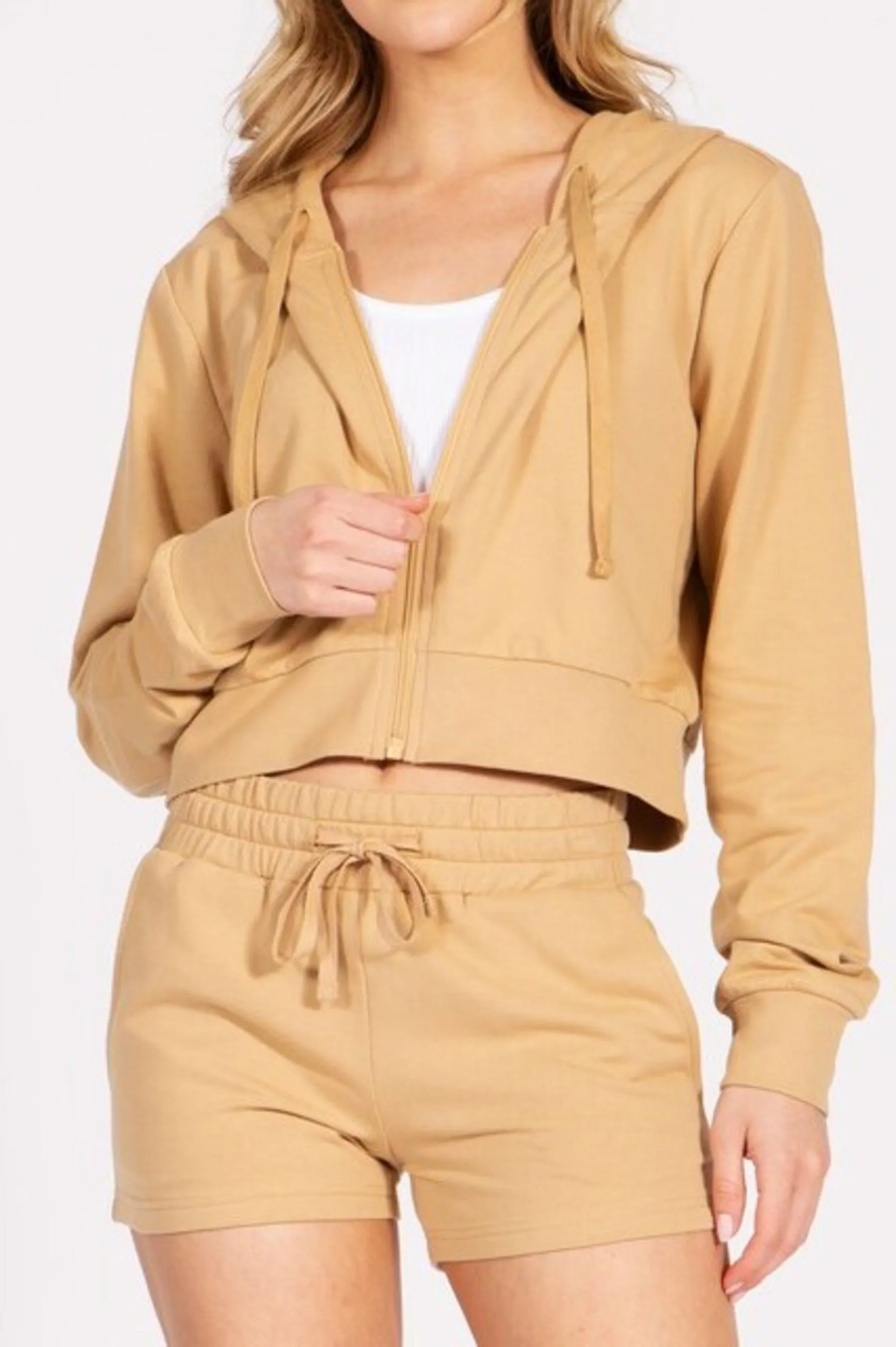 Women's Cropped Zip Up French Terry Hooded Jacket