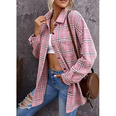 Women's Fall Clothes Plaid  Jacket Long Sleeve