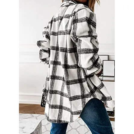 Women's Fall Clothes Plaid  Jacket Long Sleeve