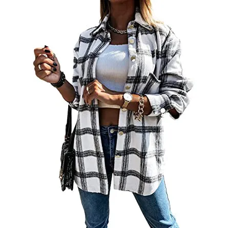 Women's Fall Clothes Plaid  Jacket Long Sleeve