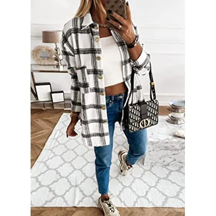 Women's Fall Clothes Plaid  Jacket Long Sleeve