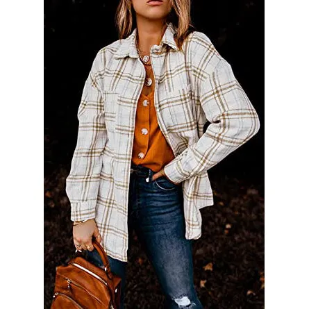 Women's Fall Clothes Plaid  Jacket Long Sleeve