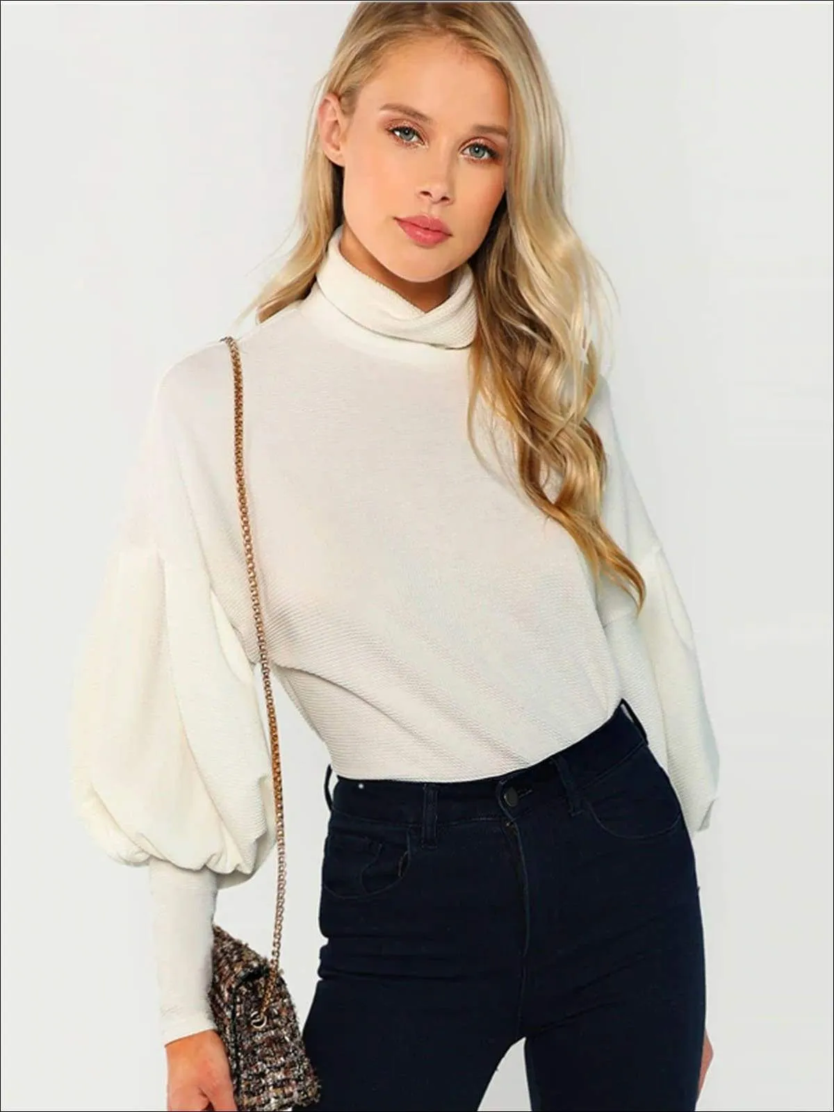 Women's Fall Puffy Sleeve Turtleneck Sweater