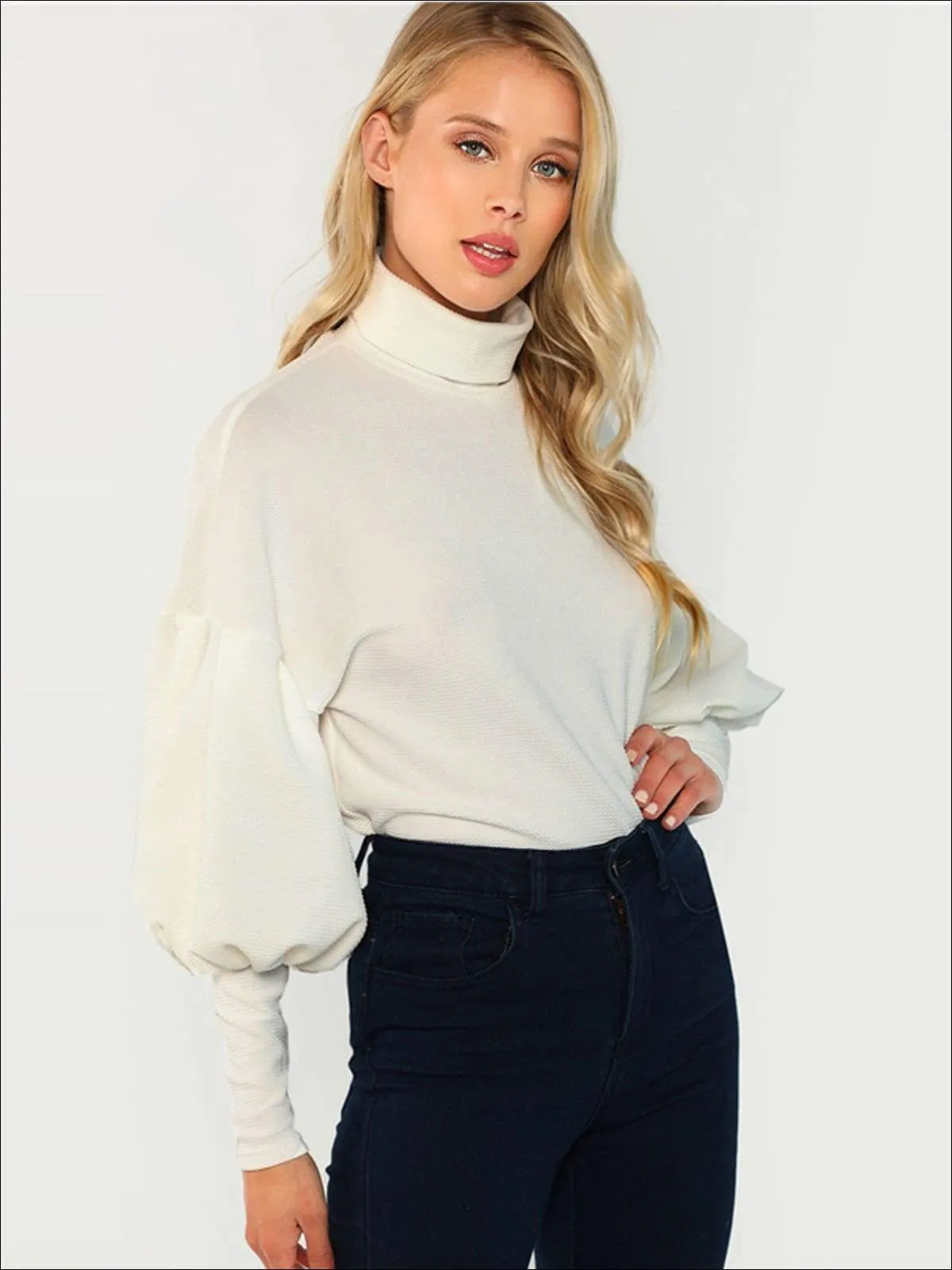 Women's Fall Puffy Sleeve Turtleneck Sweater