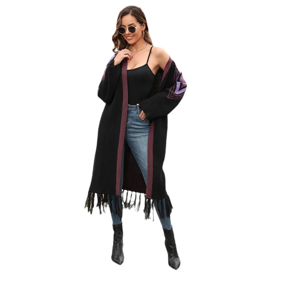 Women's Fashionable Simple Tassel Sweaters Fashion Cardigan Coat