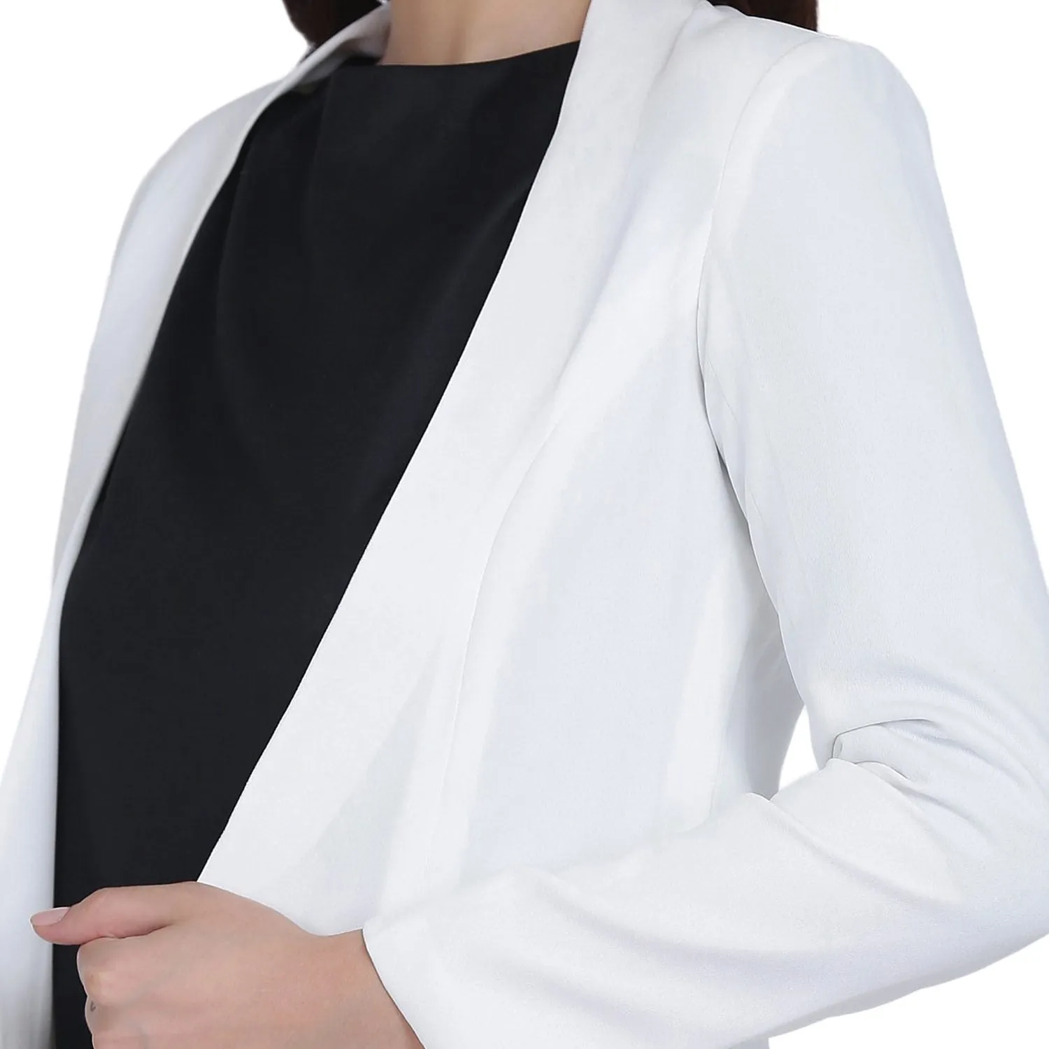 Women's Full sleeves White Poly Moss No Lapel Jacket