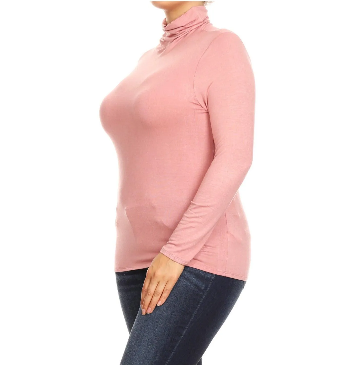 Women's Plus Size Fitted Long Sleeve Solid Turtleneck Sweater (Pack of 2)