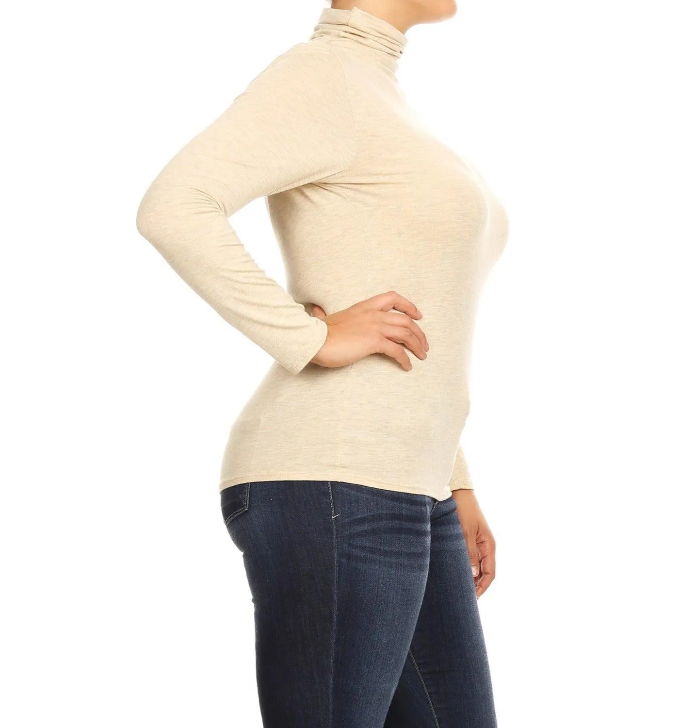 Women's Plus Size Fitted Long Sleeve Solid Turtleneck Sweater (Pack of 2)