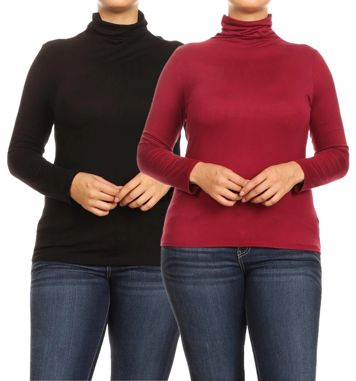 Women's Plus Size Fitted Long Sleeve Solid Turtleneck Sweater (Pack of 2)