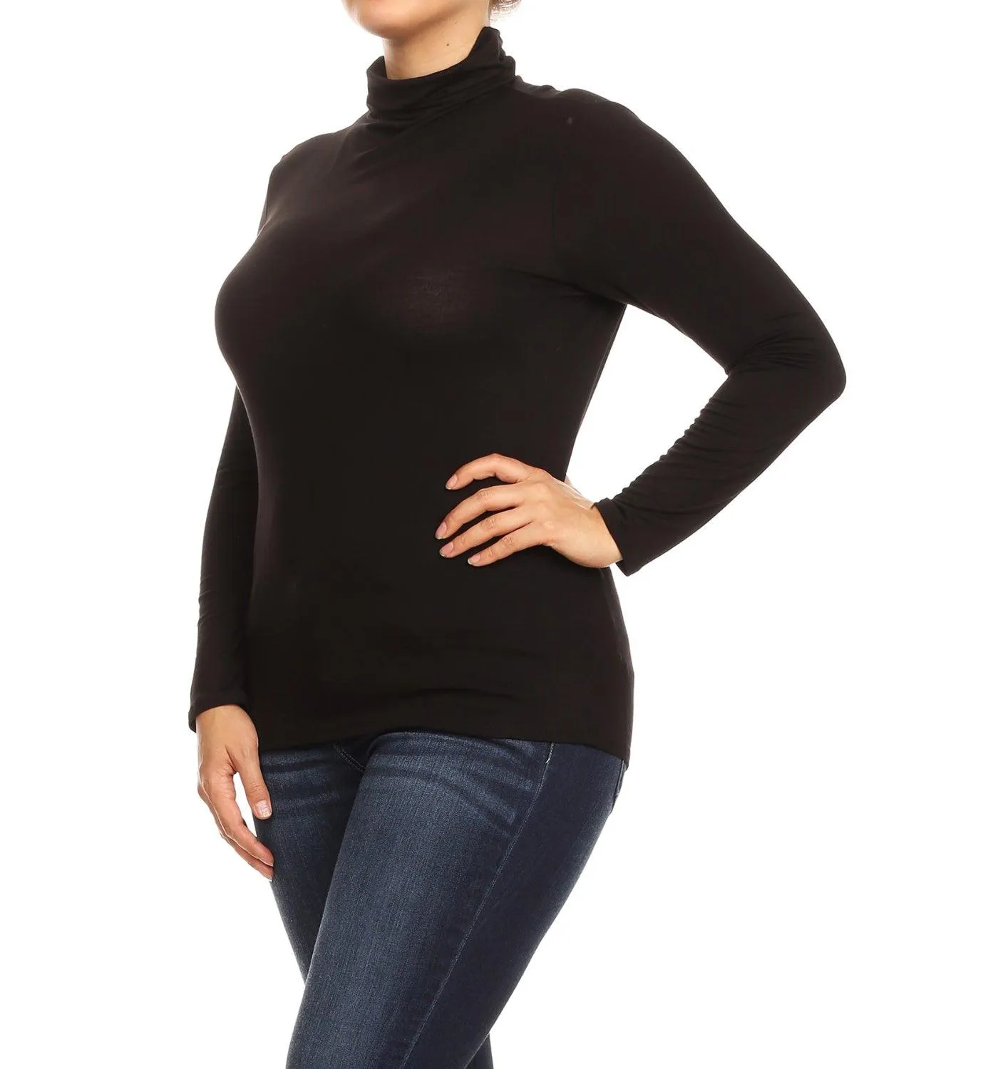 Women's Plus Size Fitted Long Sleeve Solid Turtleneck Sweater (Pack of 2)