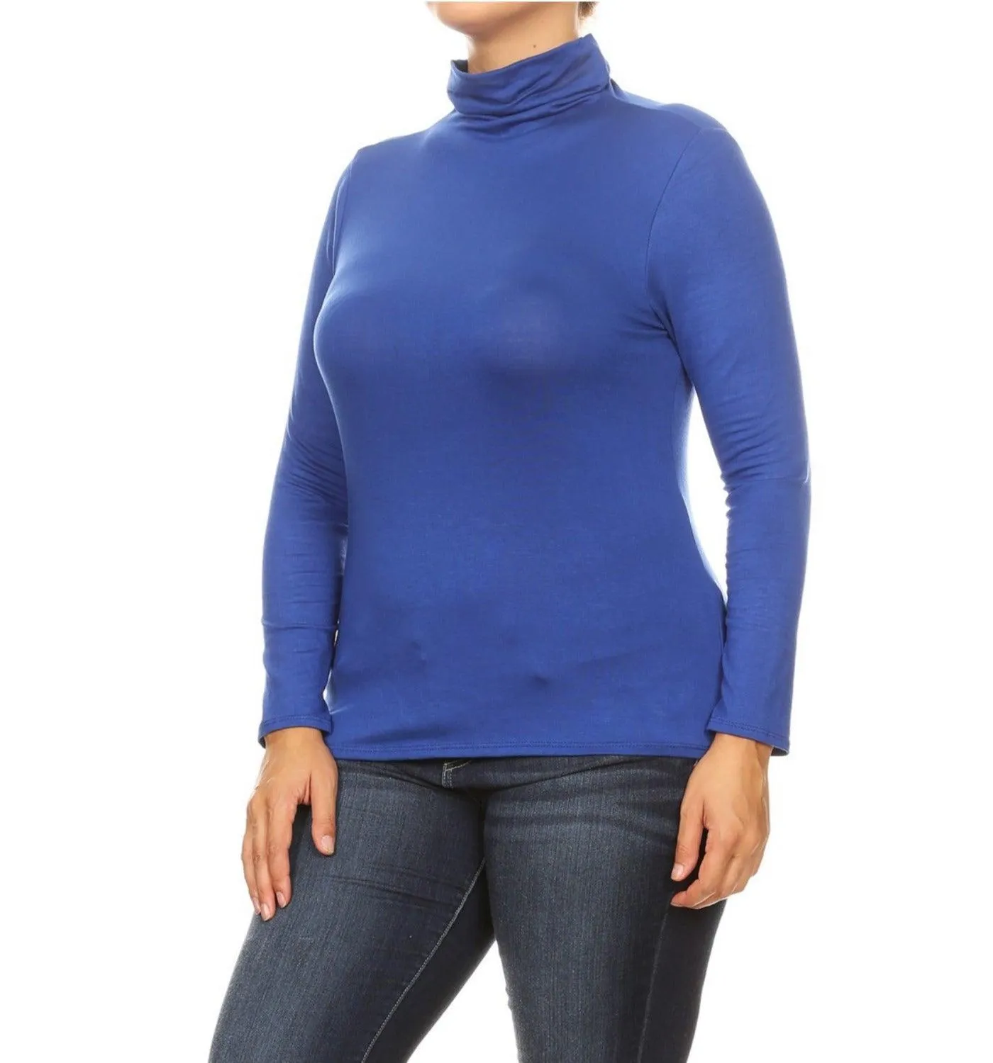 Women's Plus Size Fitted Long Sleeve Solid Turtleneck Sweater (Pack of 2)