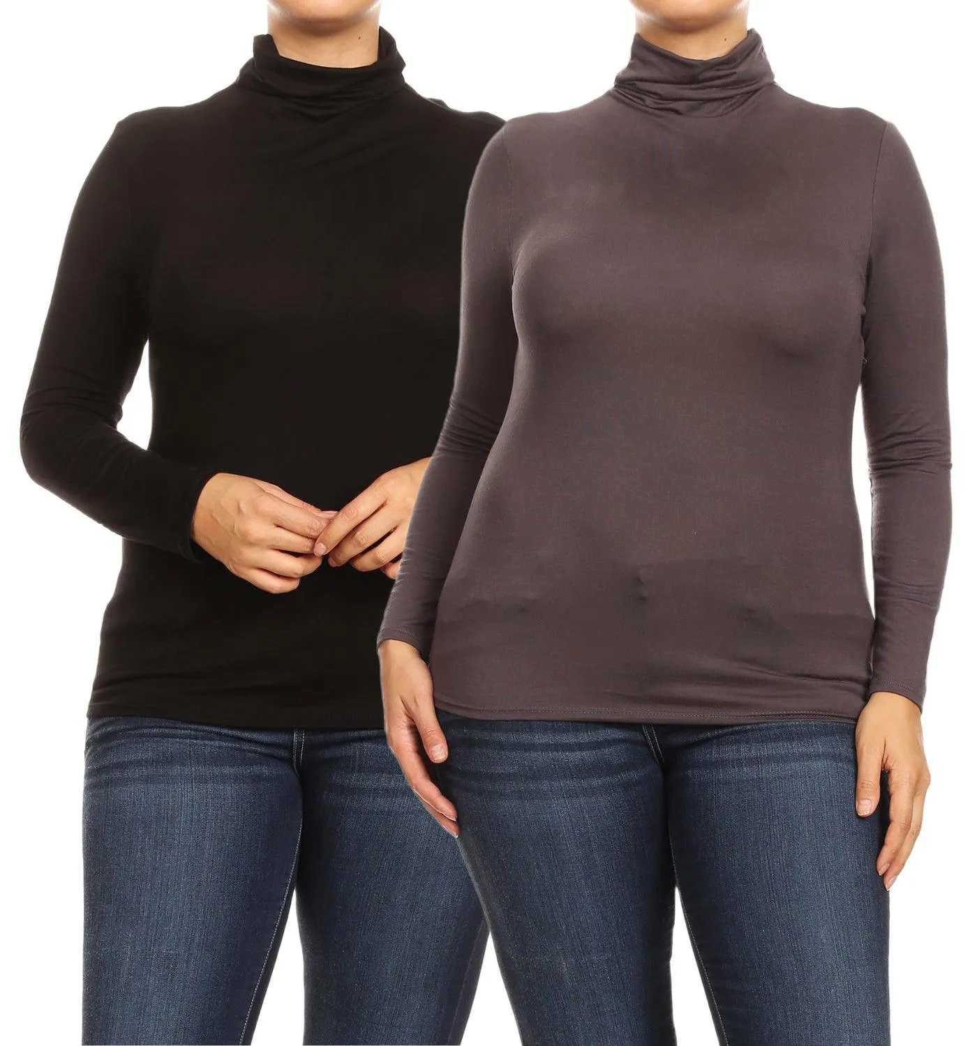 Women's Plus Size Fitted Long Sleeve Solid Turtleneck Sweater (Pack of 2)