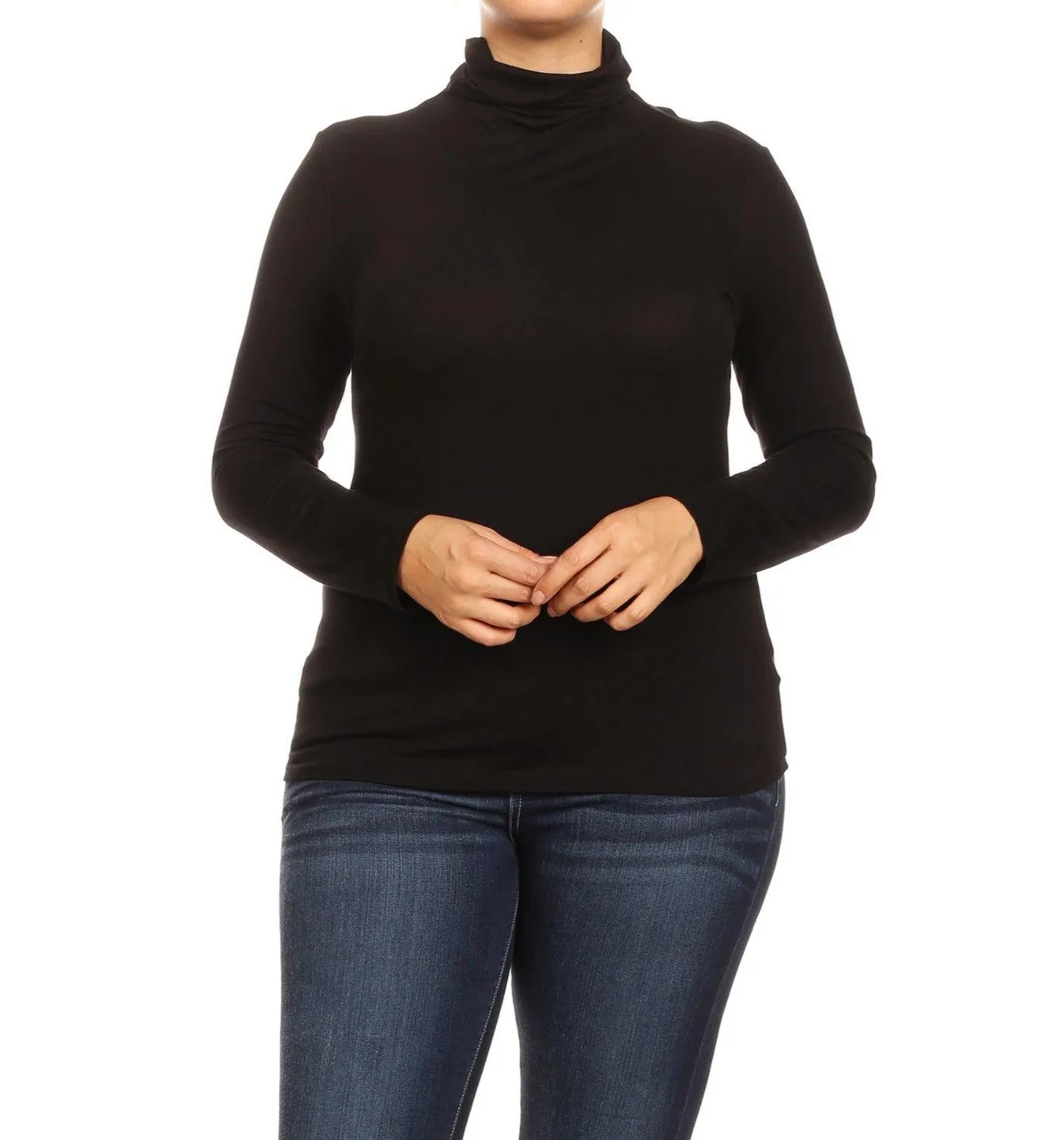 Women's Plus Size Fitted Long Sleeve Solid Turtleneck Sweater (Pack of 2)