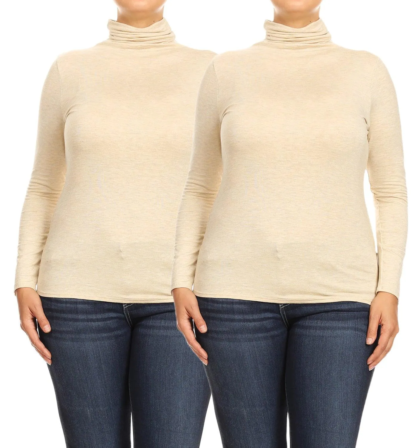 Women's Plus Size Fitted Long Sleeve Solid Turtleneck Sweater (Pack of 2)