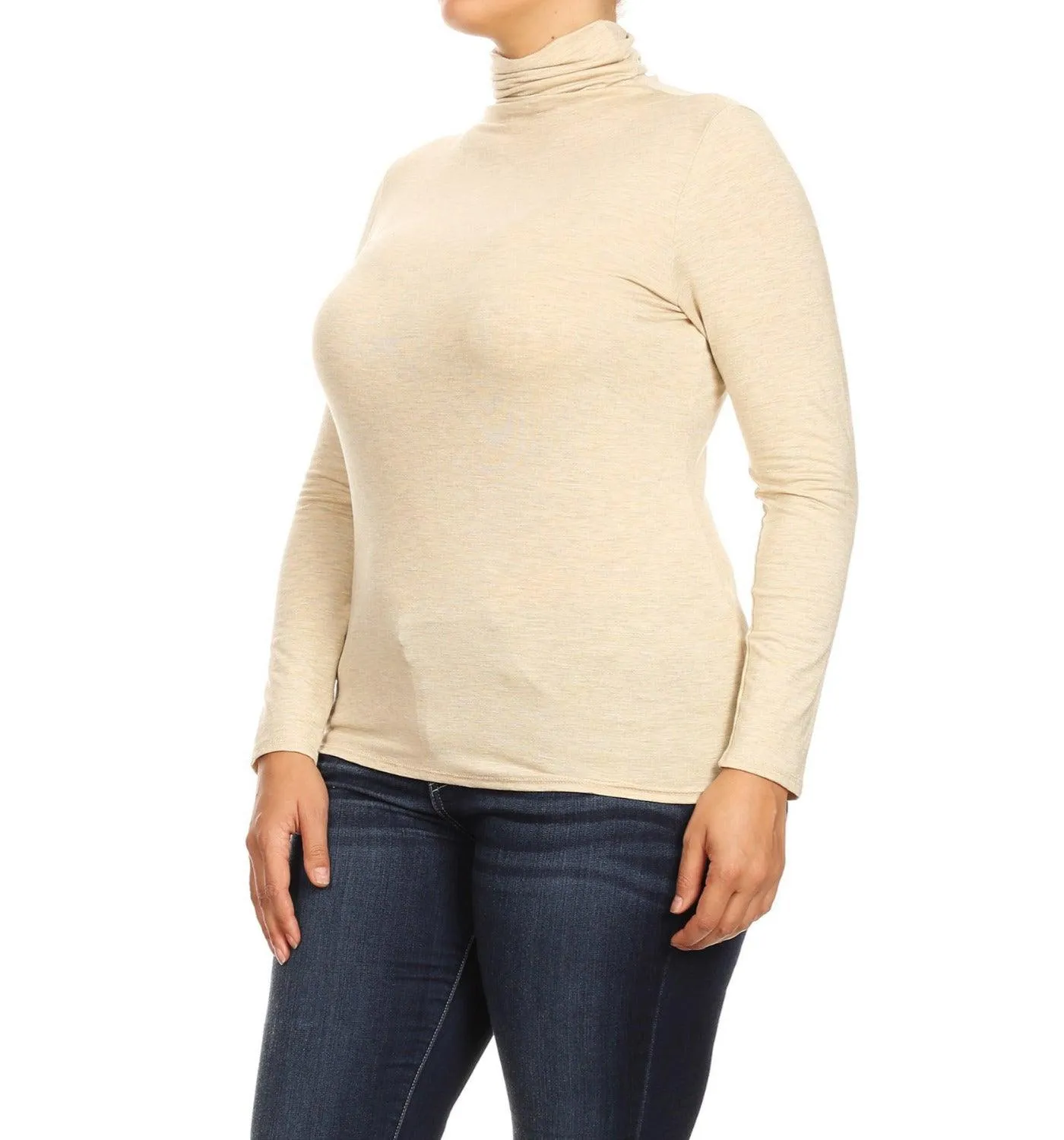 Women's Plus Size Fitted Long Sleeve Solid Turtleneck Sweater (Pack of 2)