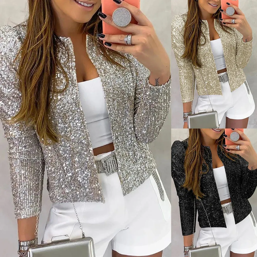 Women's Sequin Open Front Cardigan