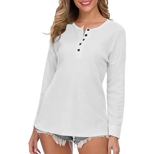 Women's Waffle Knit Tunic Tops Loose Long Sleeve